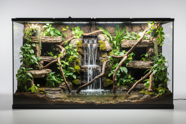 Large scale terraium components for pets with a waterfall